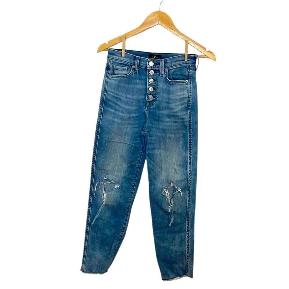7 for all Mankind Women's Blue Distressed Destroyed Blue Jeans, 25